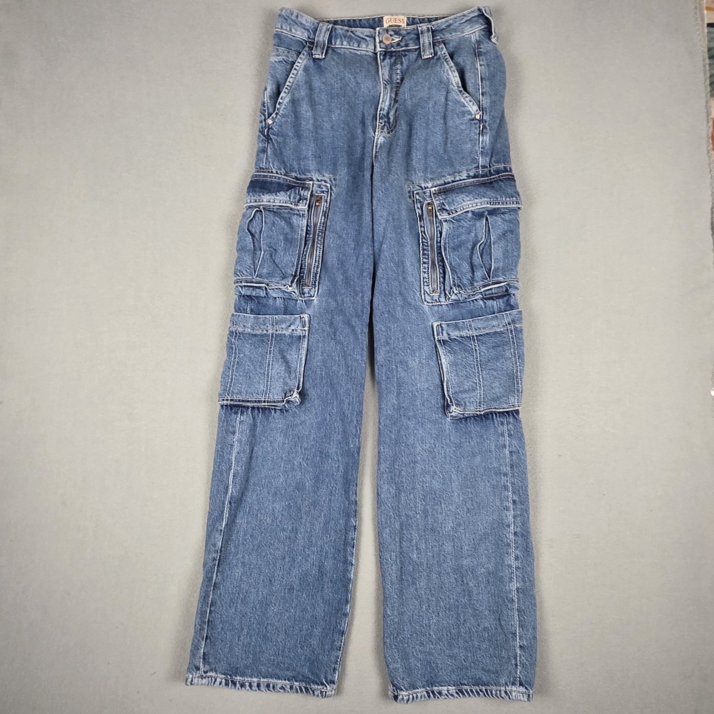 Guess Women's High-Rise Cargo Jeans in Light Blue